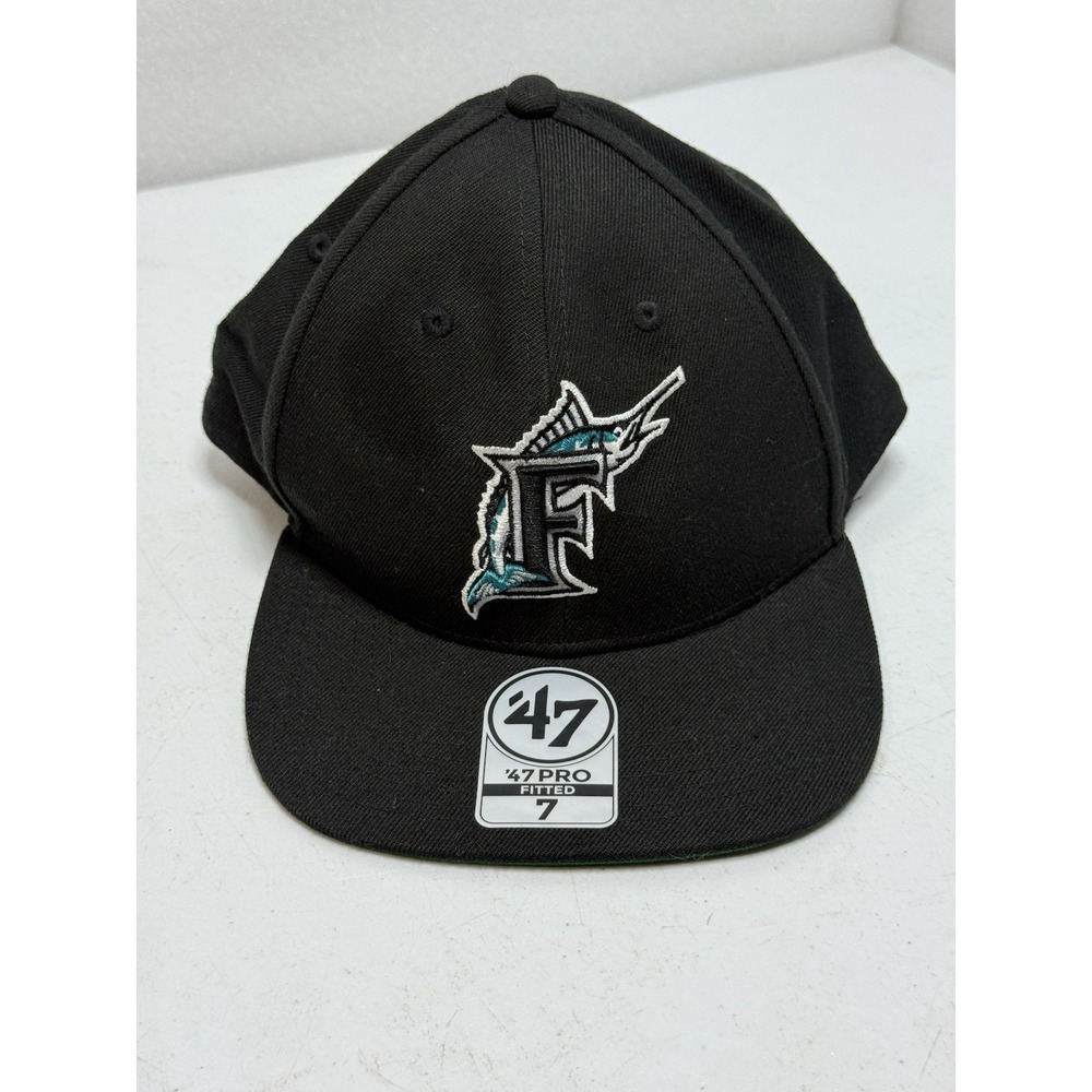 Vtg 47 Black Florida Marlins Cooperstown Collection  Fitted Hat MLB 90s Logo Sz7